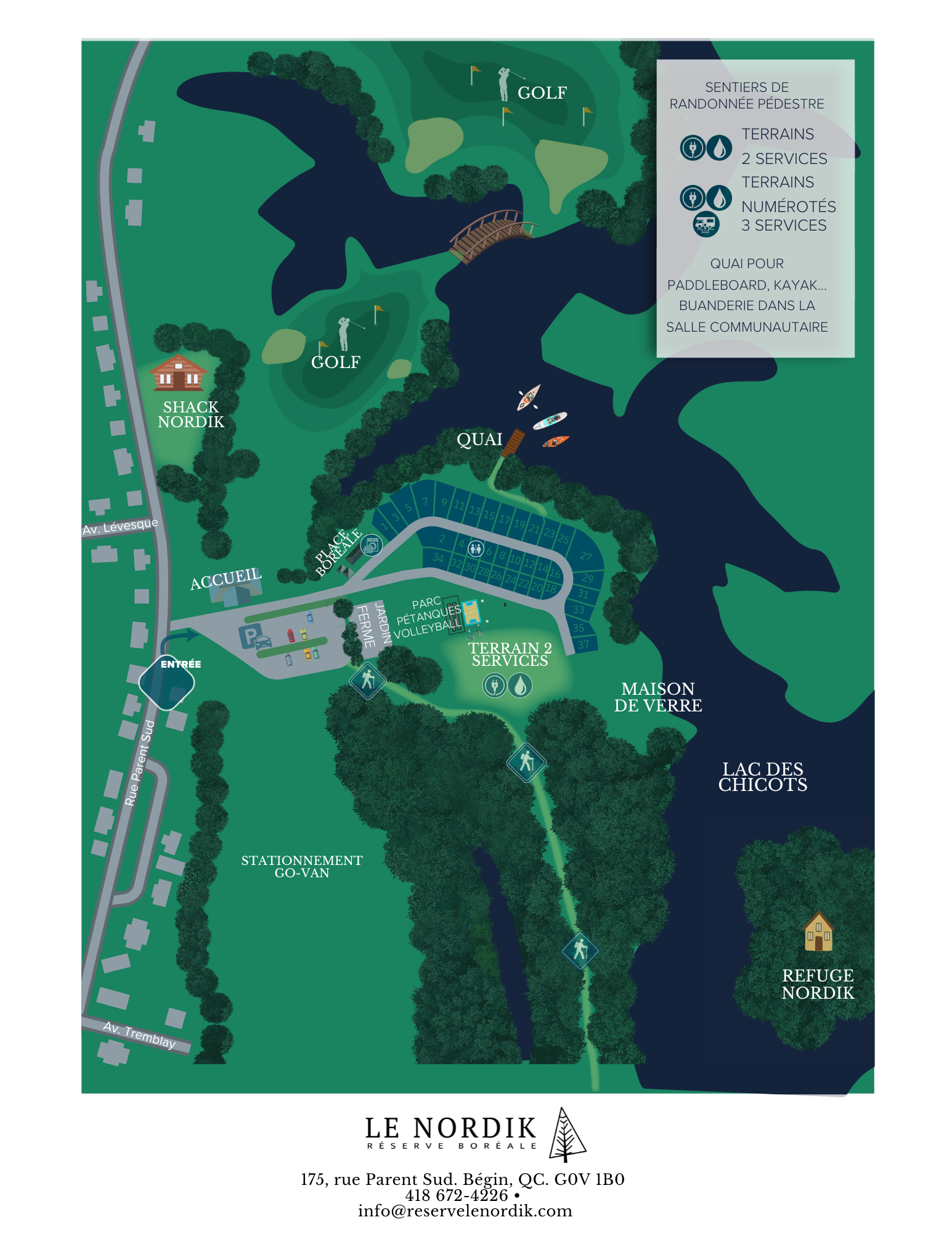 Plan du camping du Nordik Réserve Boréale